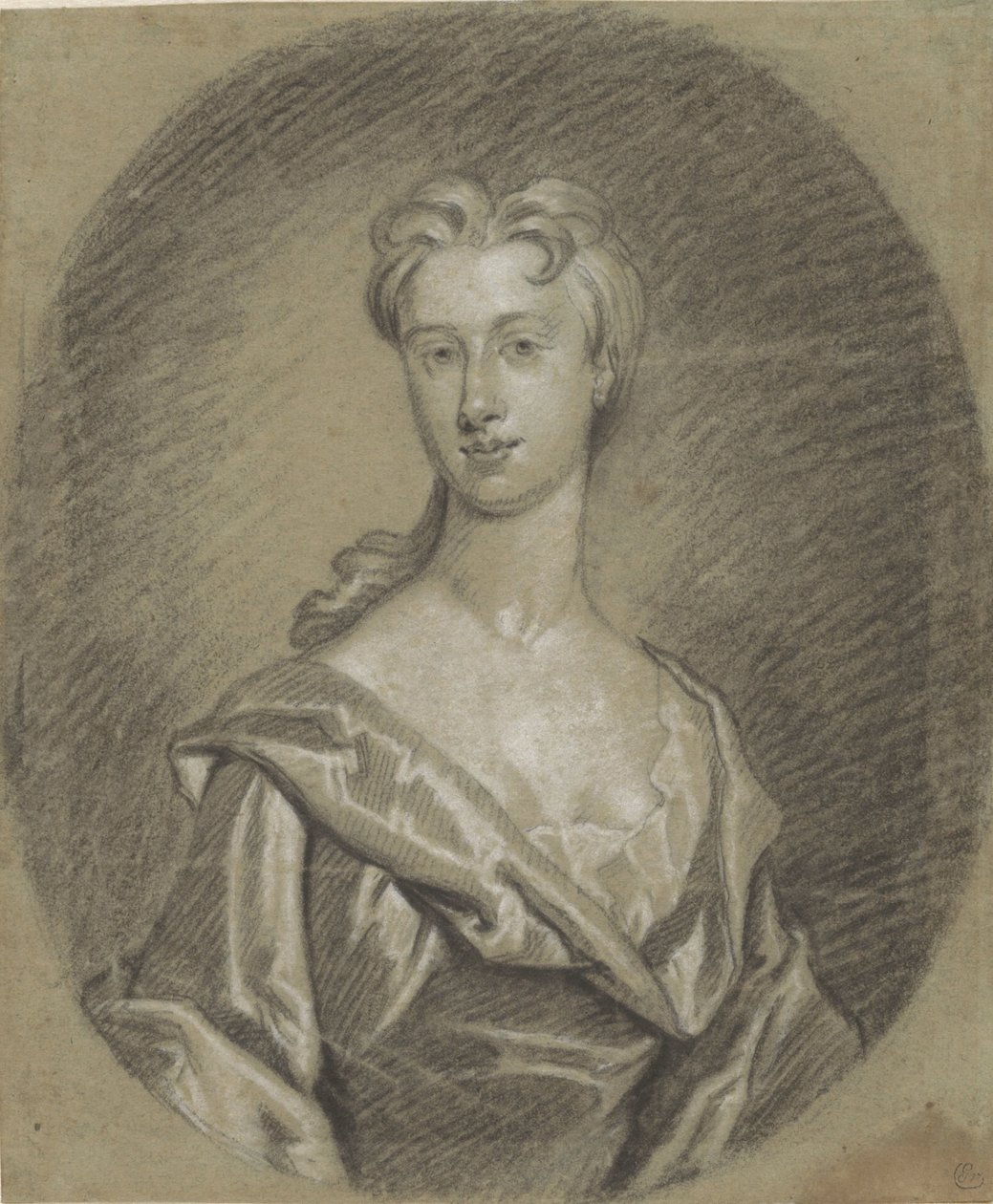 Kvinneportrett, byste, i oval av Gottfried Kneller