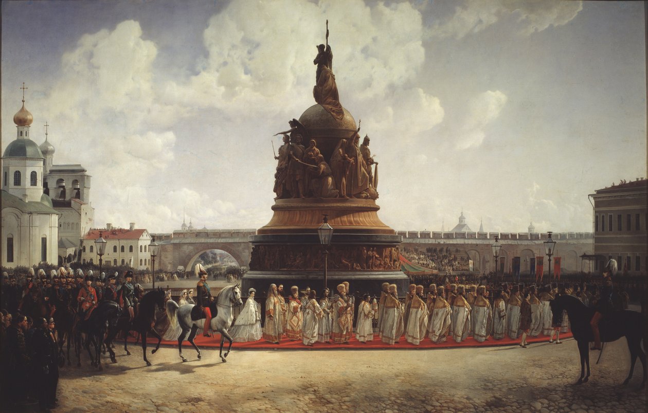 Innvielsen av monumentet til Russlands tusenårsrike i Novgorod i 1862, 1864 av Gottfried Willewalde