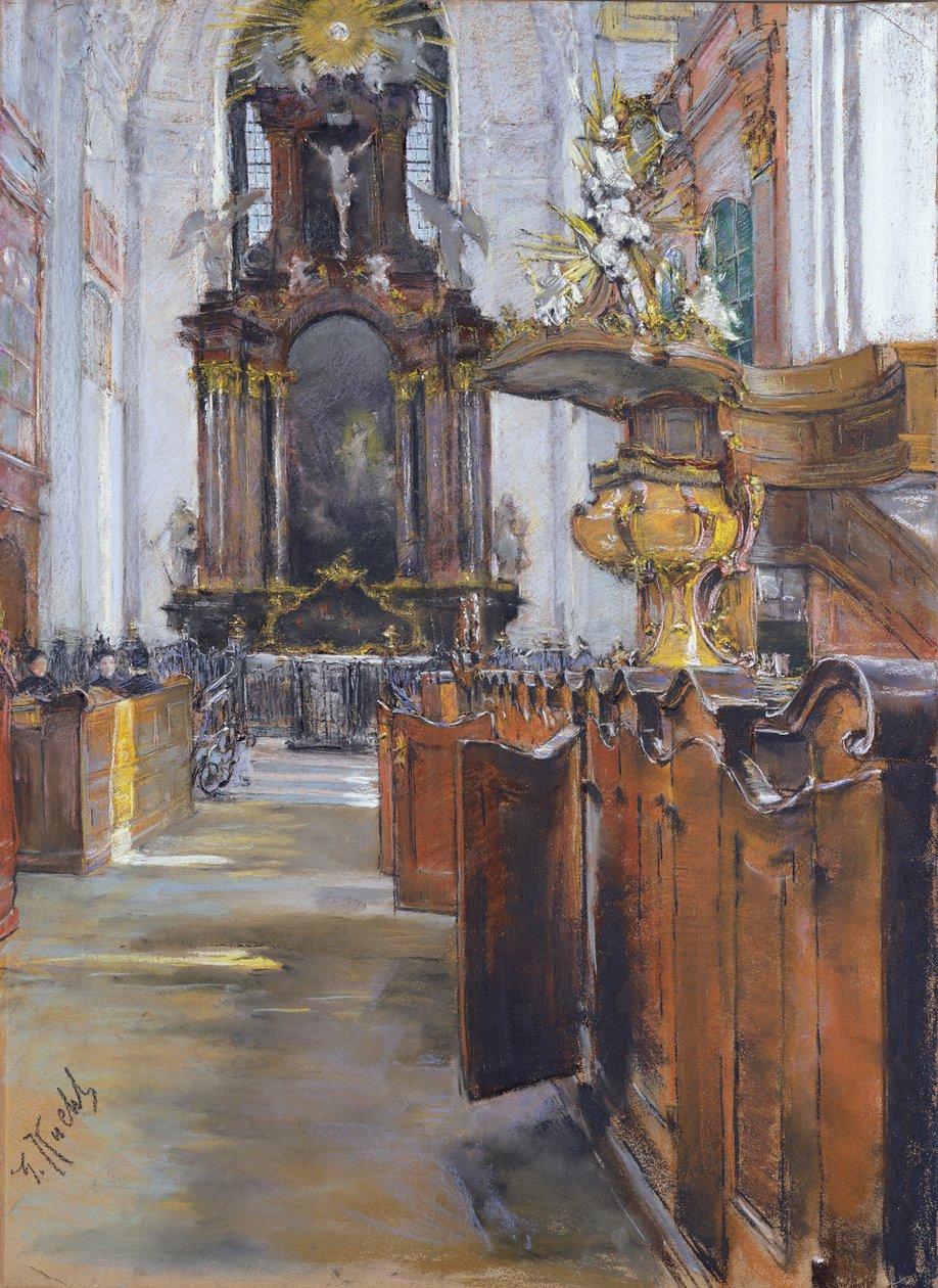 Interiør av St. Michaelis i Hamburg, 1890 (pastell på papir) av Gotthardt Johann Kuehl