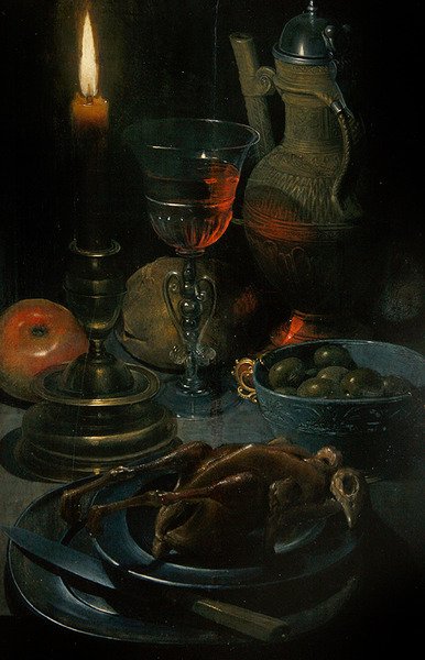 Supper med levende lys (olje på panel) av Gotthardt von Wedig