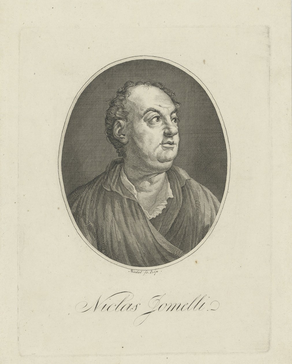 Portrett av komponisten Niccolò Jommelli 1714-1774. av Gottlieb Friedrich Riedel