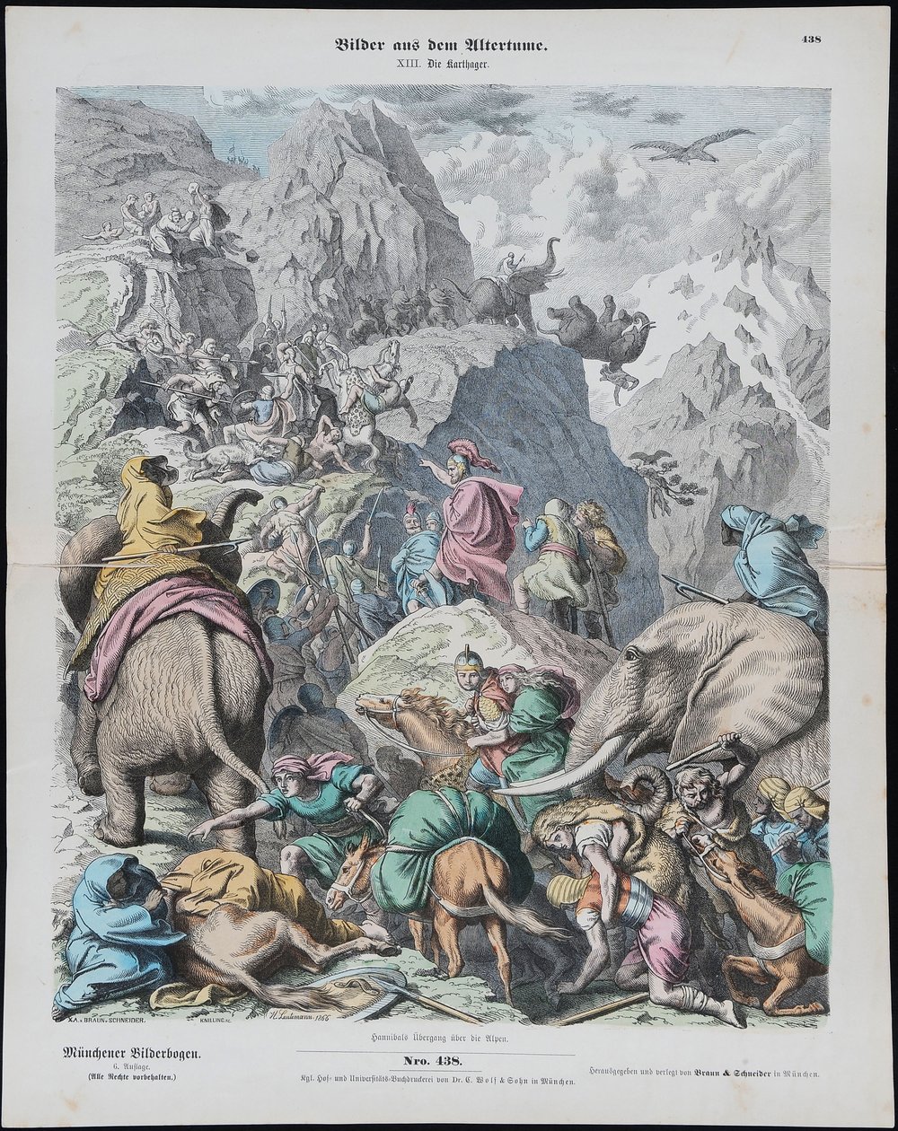 Hannibal krysser Alpene fra Münchener Bilderbogen av Gottlob Heinrich Leutemann