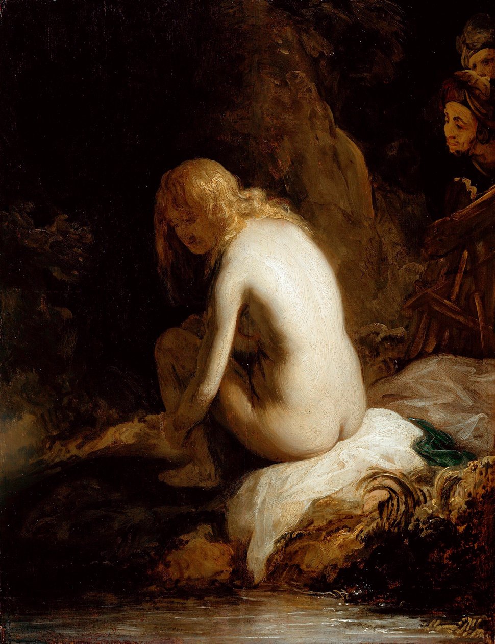 "Susanna and the Elders" (Susanna and the Elders) Maleri av Govaert (Govert) Flinck (1615-1660) Olje på tre Dim 49,6x37,8 cm Staatliche Museen, Berlin av Govaert Flinck