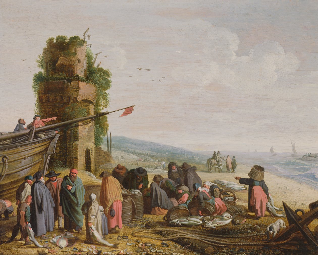 Fisherfolk on the Beach with their Catch (par med 59984) av Govaert Jansz