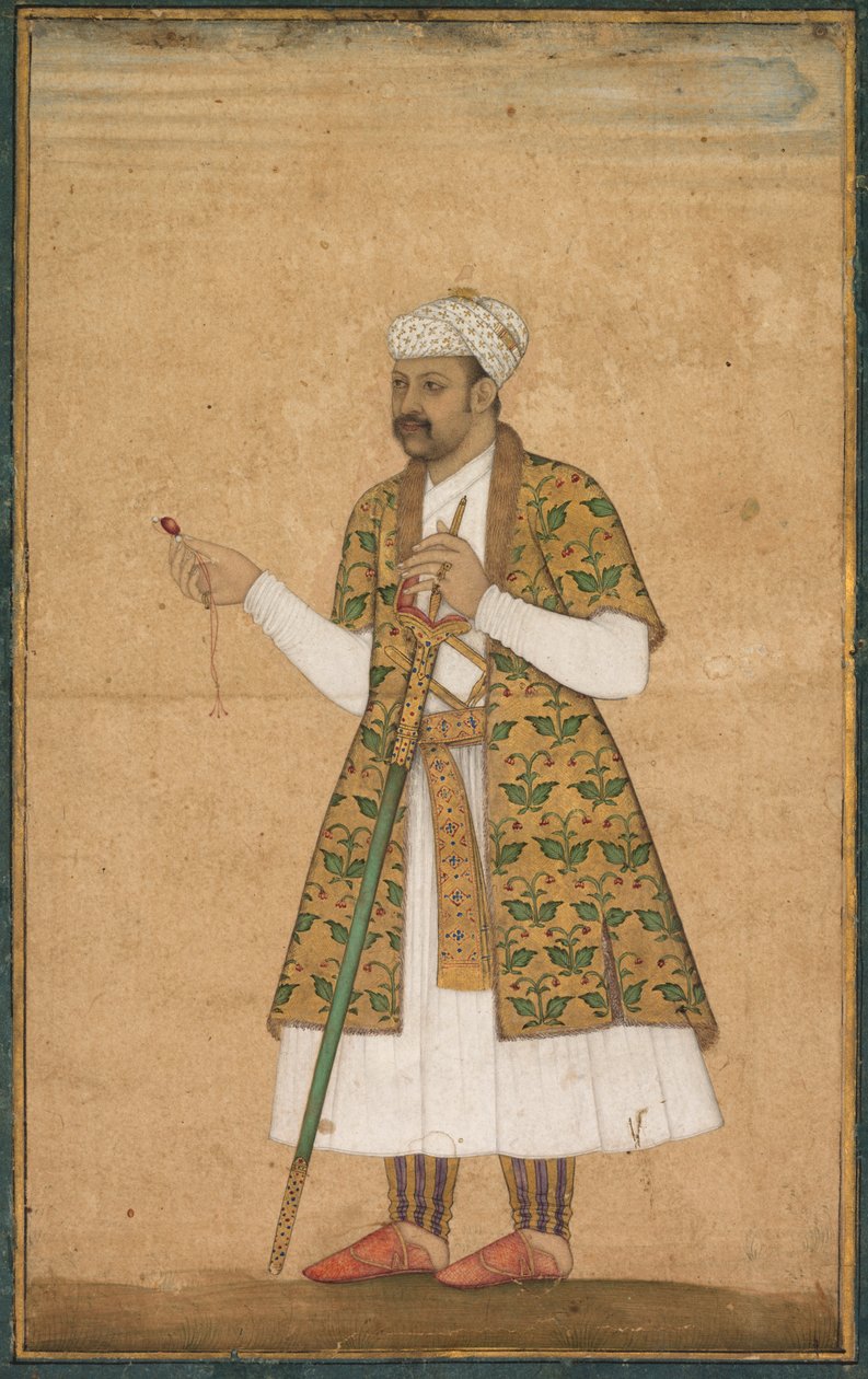 En hoffmann, muligens Khan Alam, holder en spinell og et Deccan-sverd, ca. 1605-1610. av Govardhan