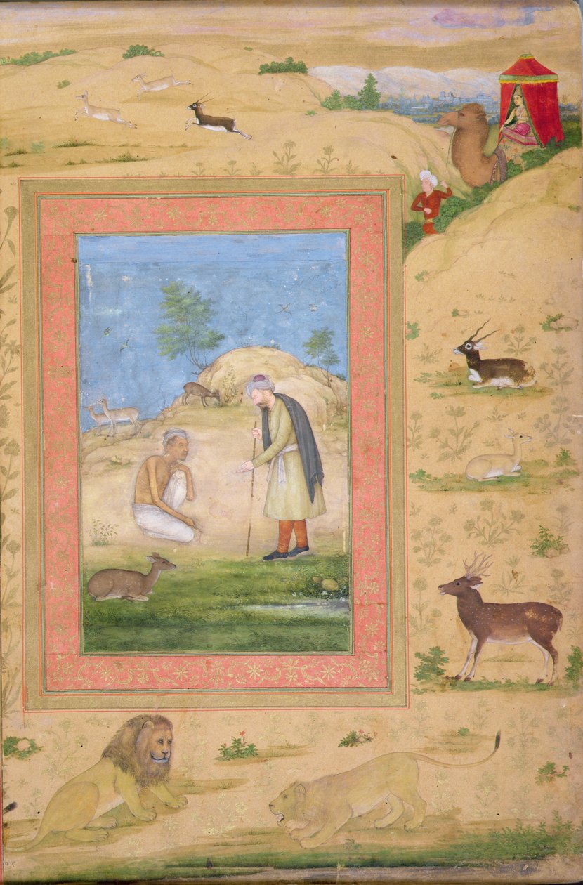 Majnun kneler foran Lailas Messenger, fra Shah Jahan-albumet av Govardhan attr. to Govardhan attr. to