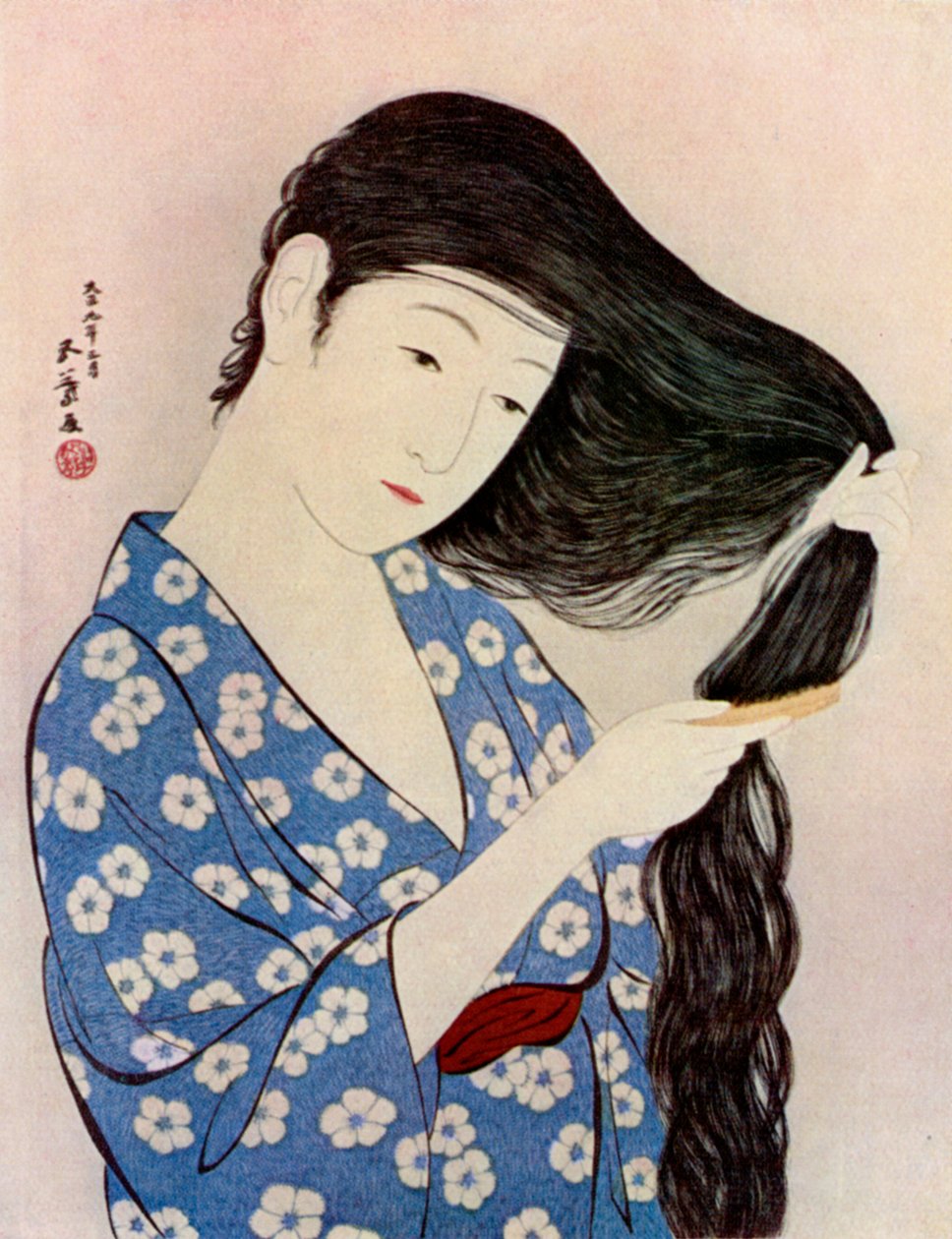 En japansk kvinne som grer håret, 1920 1930. av Goyo Hashiguchi