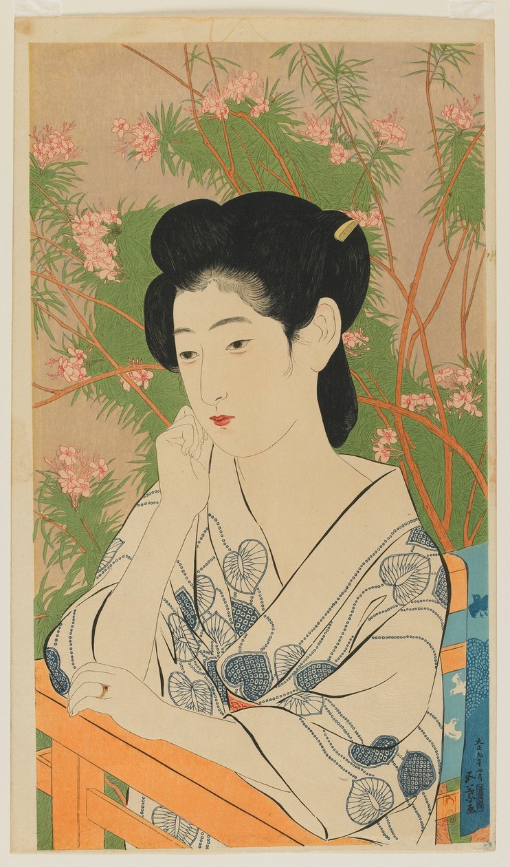 Hot Spring Hotel (Onsen yado) Taisho-epoken, juli 1920 (farget treblokktrykk) av Goyo Hashiguchi