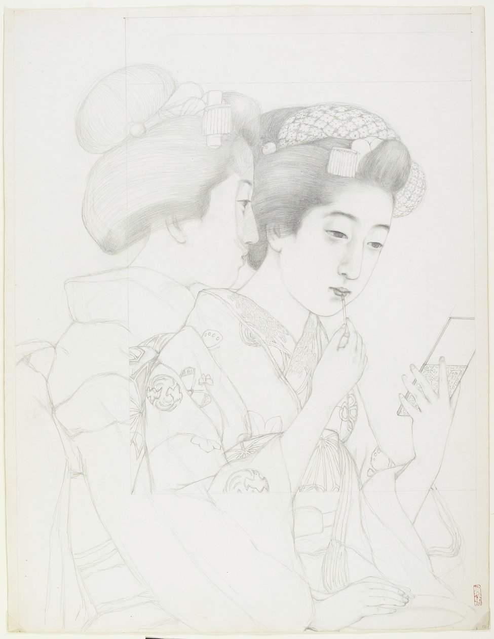 Studie for Woman Holding Lip Brush, 1919 av Goyo Hashiguchi