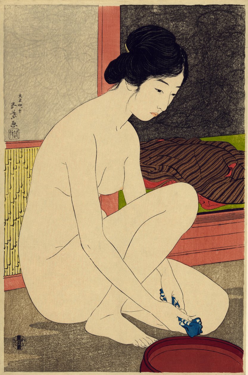 Yokugo no onna, 1915 (farget treblokktrykk) av Goyo Hashiguchi