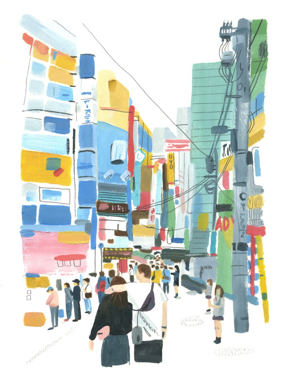 Akihabara, 2015 (olje på papir) av Grace Helmer