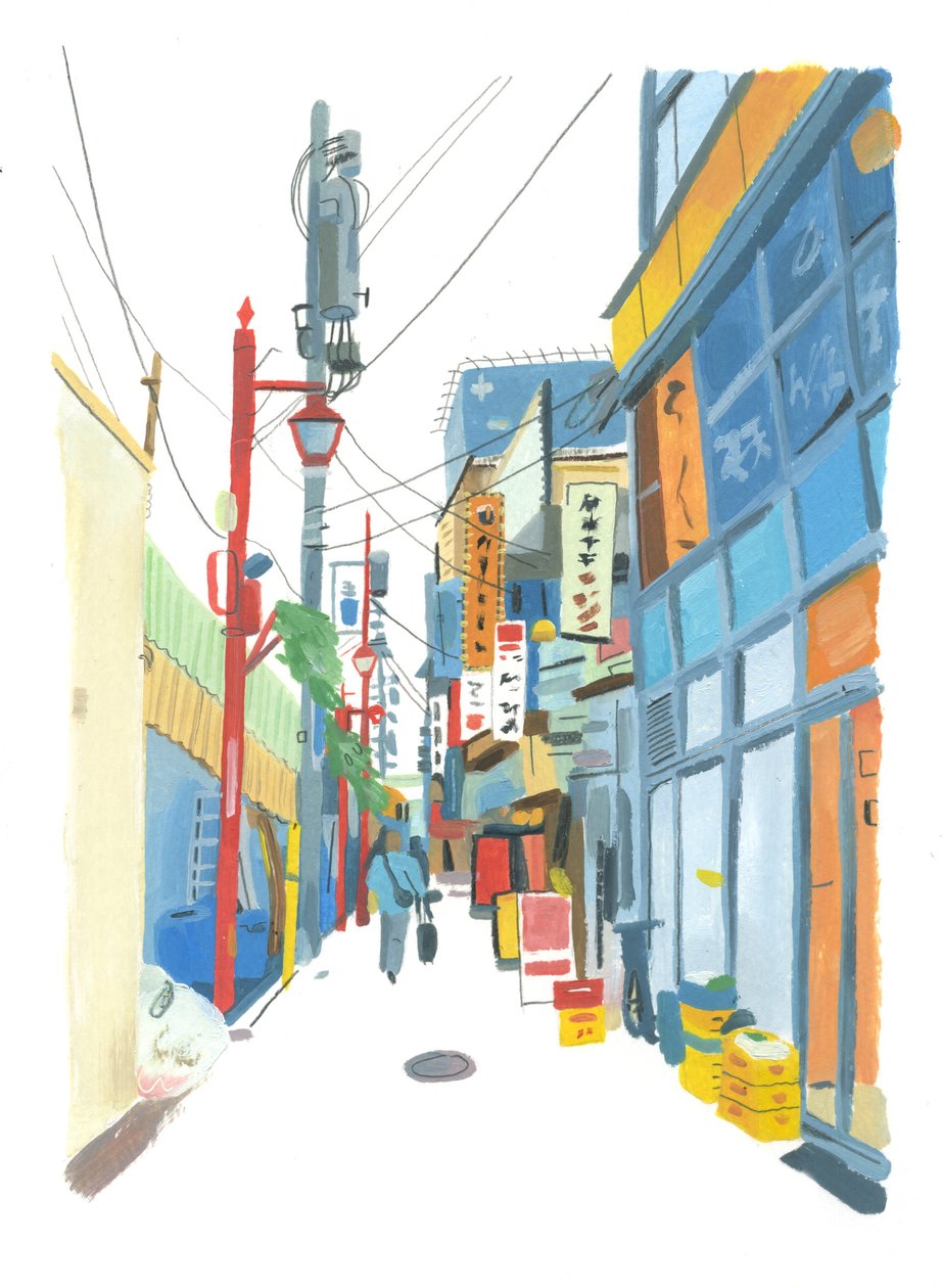 Shinjuku, 2015 (olje på papir) av Grace Helmer