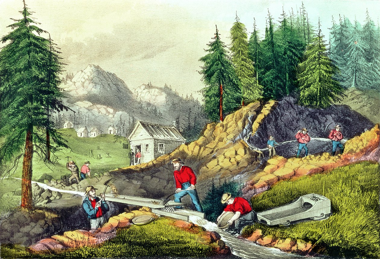 Gold Mining in California, utgitt av Currier und Ives, 1861 (se også 166069 og 32910) av Grafton Tyler Brown