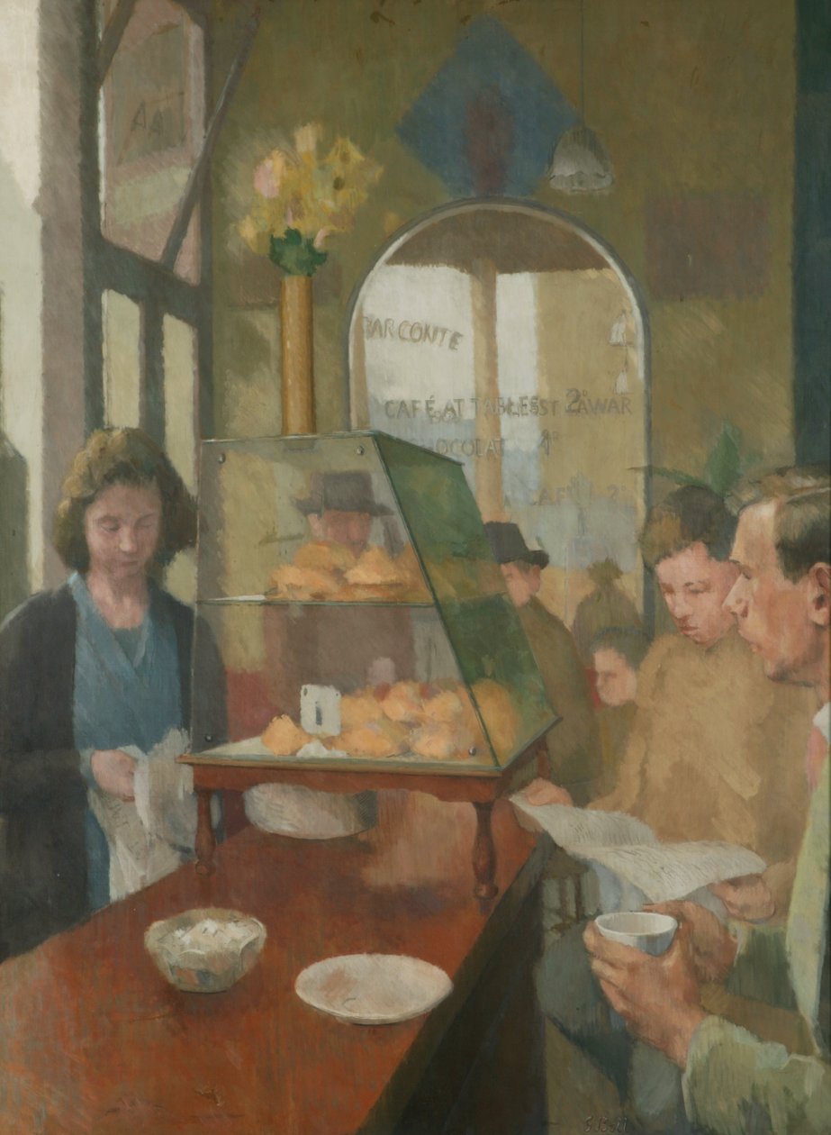 The Cafe (Cafe Conte, London) 1937-38 (olje på lerret) av Graham Bell