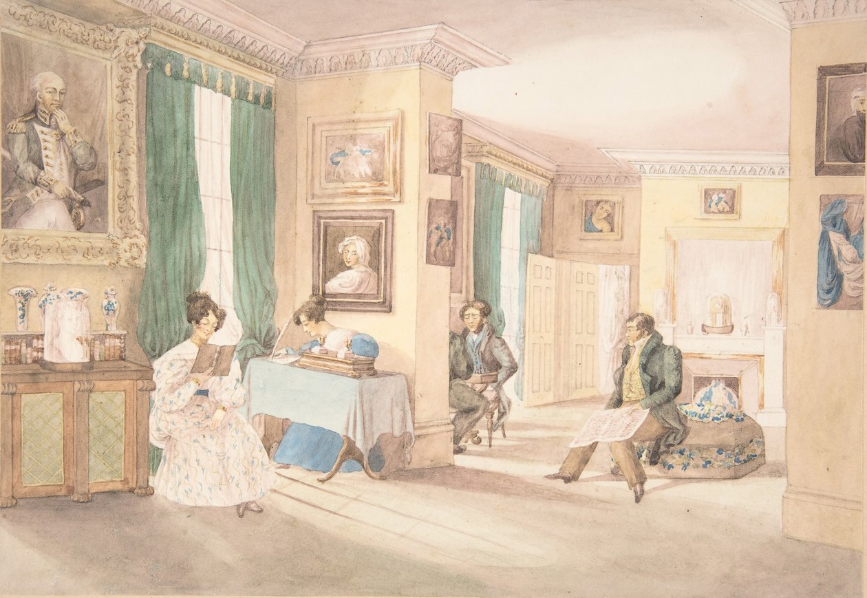Et interiør i Hatton, Warwickshire, 1820-30. av Granddaughters of Dr. Samuel Parr.