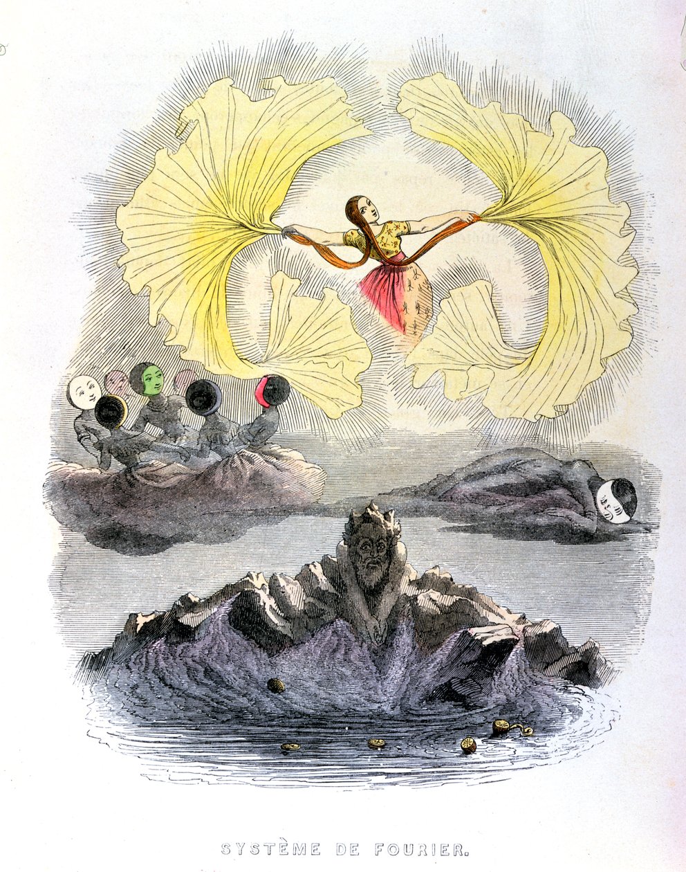 'Fouriers system', karikatur fra kapitlet 'Den beste regjeringsformen' i Grandvilles bok 'Un Autre Monde', Paris, 1844 av Grandville
