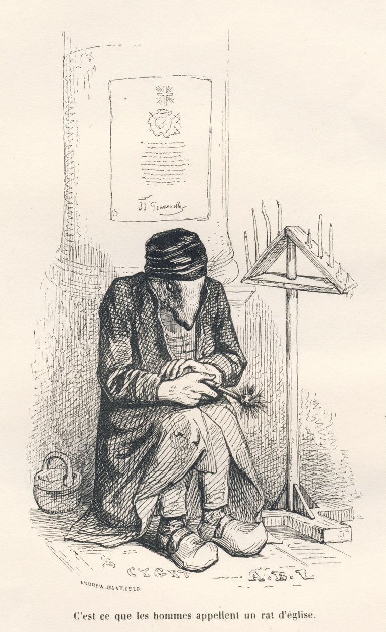 Kirkerotte. Vignetter illustrert av JJ Granville. Gravering signert Andrew, Best og Leloir i delen med tittelen "The philosopher rat" skrevet av Edouard Lemoine i "Scenes of the private and public life of animals". Paris, J. Hetzel og Paulin av Grandville