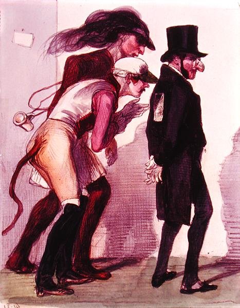 Scene fra karnevalet i Paris, ca. 1840 (farge litho) av Grandville