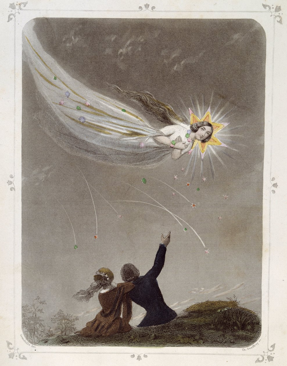 Stjerner: Kvinne som representerer "" The shooting star"" - av Grandville av Grandville