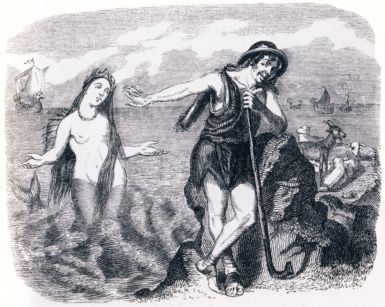Sheparden og havet (Le berger et la mer) - Fabler av La Fontaine av Grandville