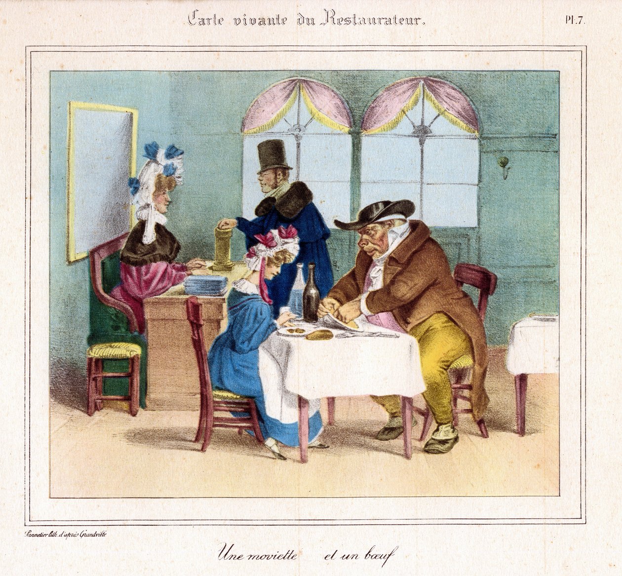Restaurantens Livskort: En tøs og en biff. 1831–32 (litografi) av Grandville