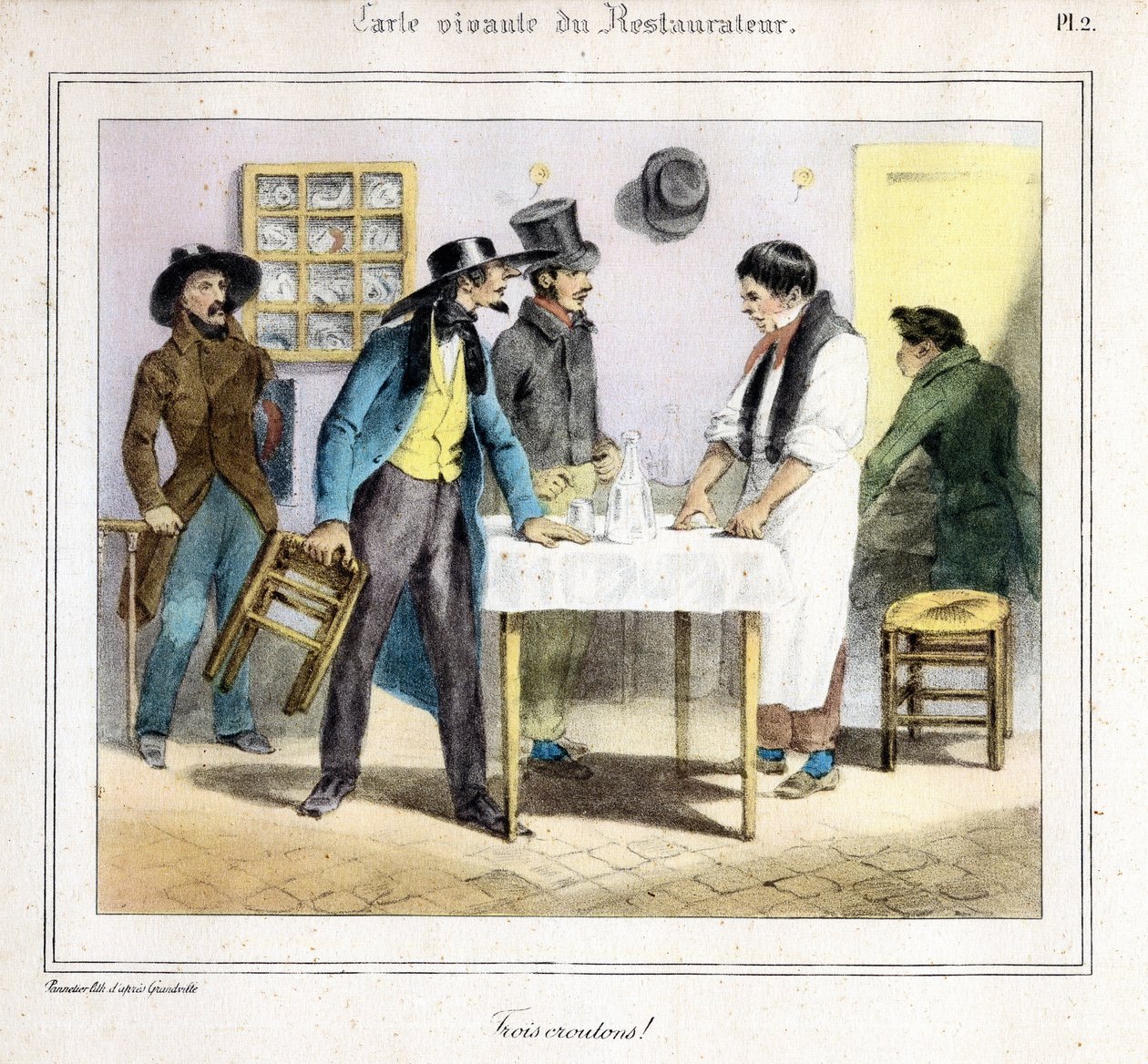 Restauratørens oppholdskort: Tre krutonger! 1831–32 (litografi) av Grandville