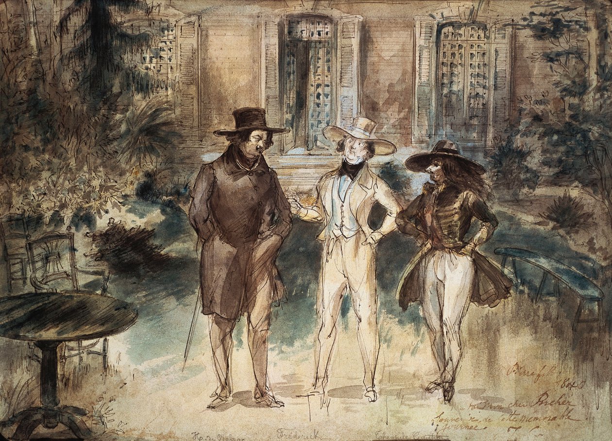 Karikatur av Honore de Balzac, Frederick Lemaitre og Theophile Gautier av Gerard Granville av Grandville