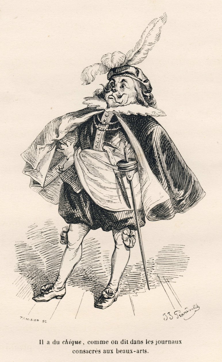 Hund med chic. Vignetter illustrert av JJ Granville. Gravering signert Tamisier i delen med tittelen "Le premier feuilleton de Pistolet" skrevet av Jules Janin i "Scener av dyrenes private og offentlige liv". Paris, J. Hetzel og Paulin av Grandville