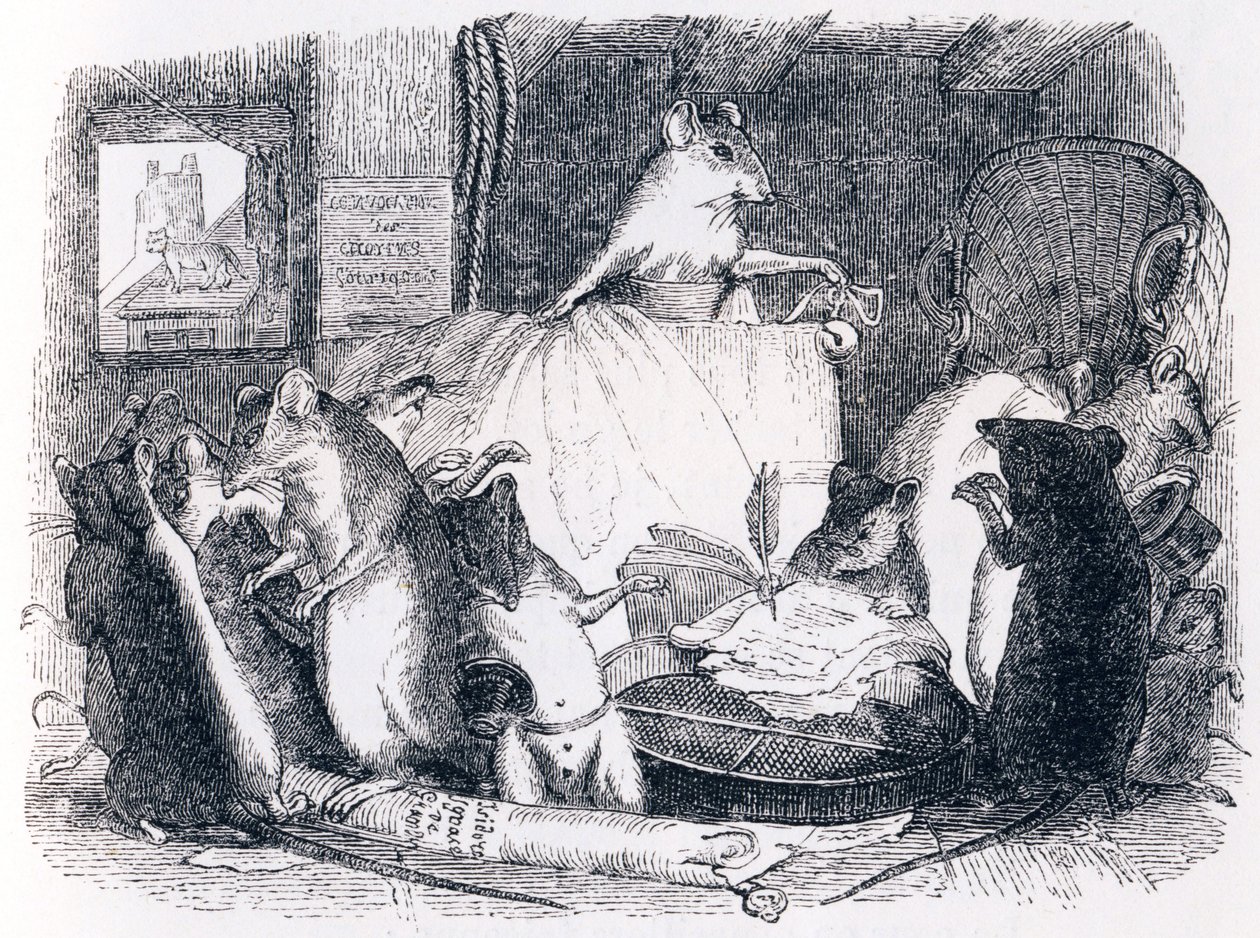 Råd holdt av rottene - Fables av La Fontaine av Grandville