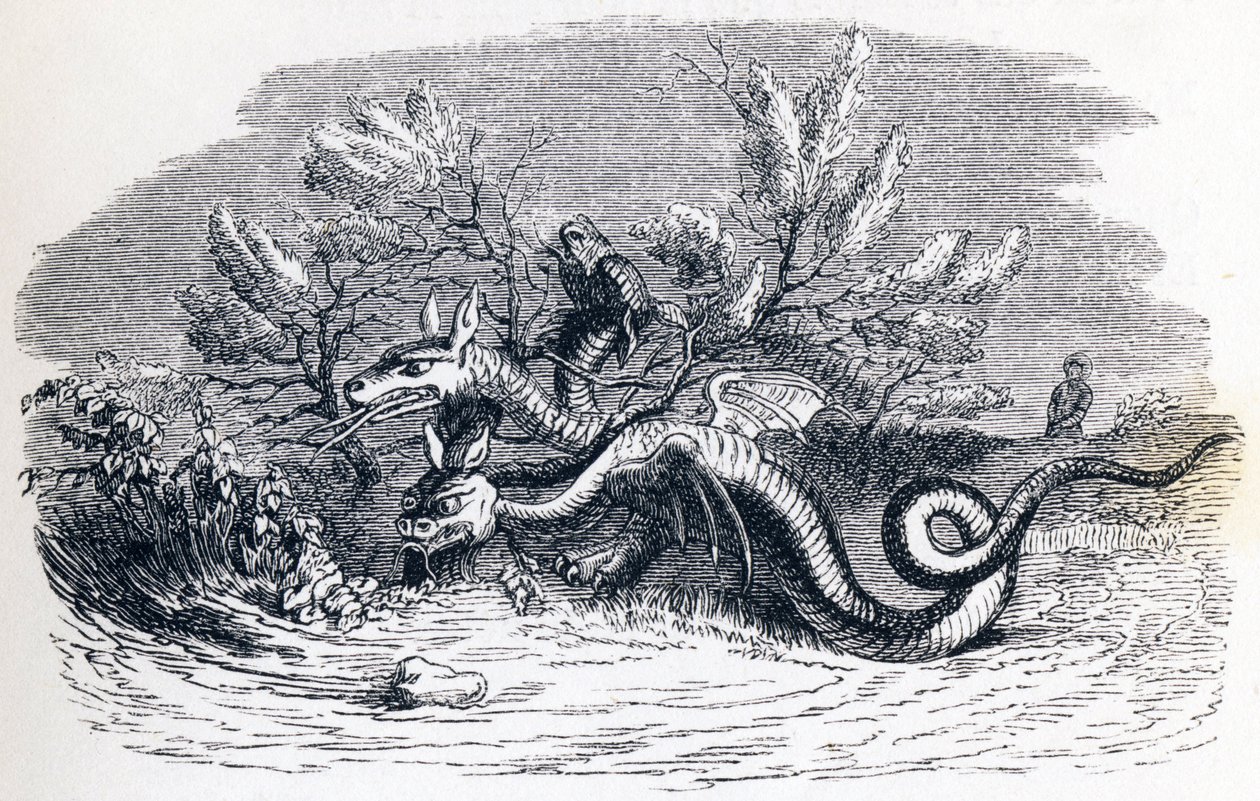 Dragen har mange hoder, og dragen har mange haler - Fables av La Fontaine av Grandville