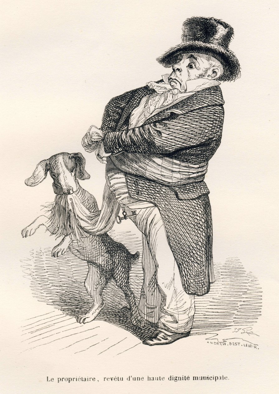 Eieren, kledd i høy kommunal verdighet. Vignetter illustrert av JJ Granville. Gravering signert Andrew, Best og Leloir i delen med tittelen "En rev fanget i fellen" skrevet av Charles Nodier i "Scener fra årenes private og offentlige liv av Grandville