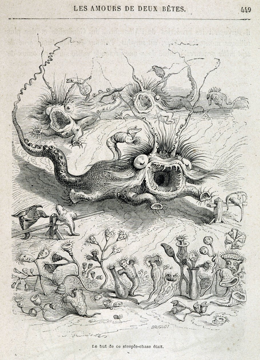 Les amours de deux beêtes (brattjakt av monstre) - i "" Dyr malt av seg selv: dyrenes private og offentlige liv"" av Grandville, kapittel av Honoré de Balzac, red. Hetzel av Grandville
