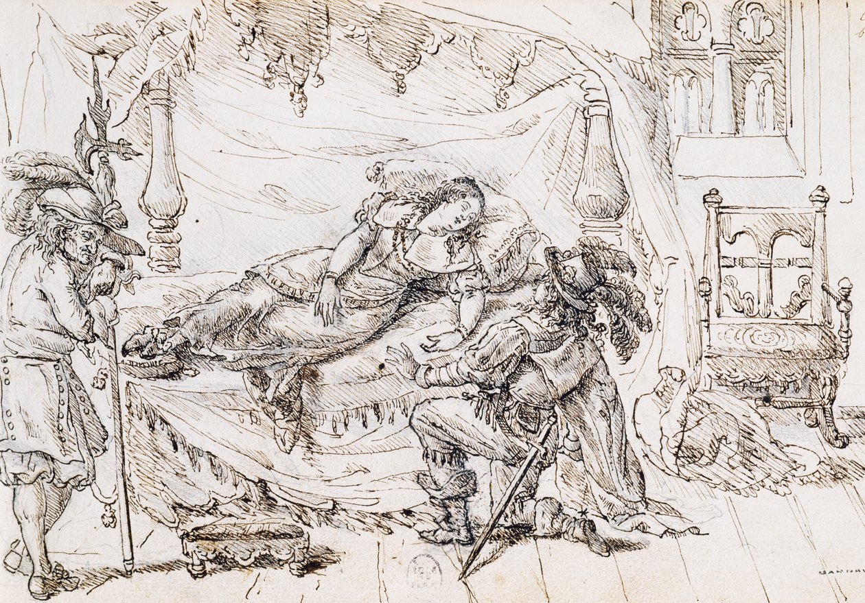 Tornerose, illustrasjon til eventyr av Charles Perrault (1628-1703), gravering av Grandville (1803-1847) av Grandville