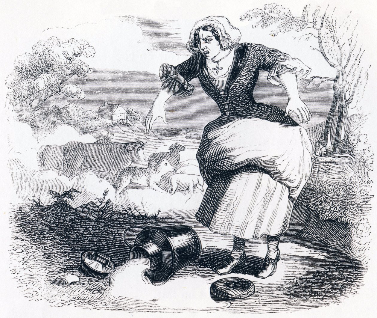 The Dairy Girl and the Milk Jar - Fables av La Fontaine av Grandville