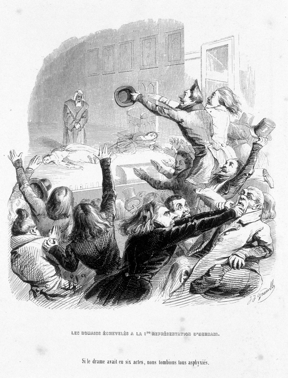 Romerne har den første representasjonen av Hernani av Victor Hugo (1830). Tegneserie I "" Jerome Paturot på jakt etter en sosial posisjon"" skrevet av Louis Reybaud av Grandville