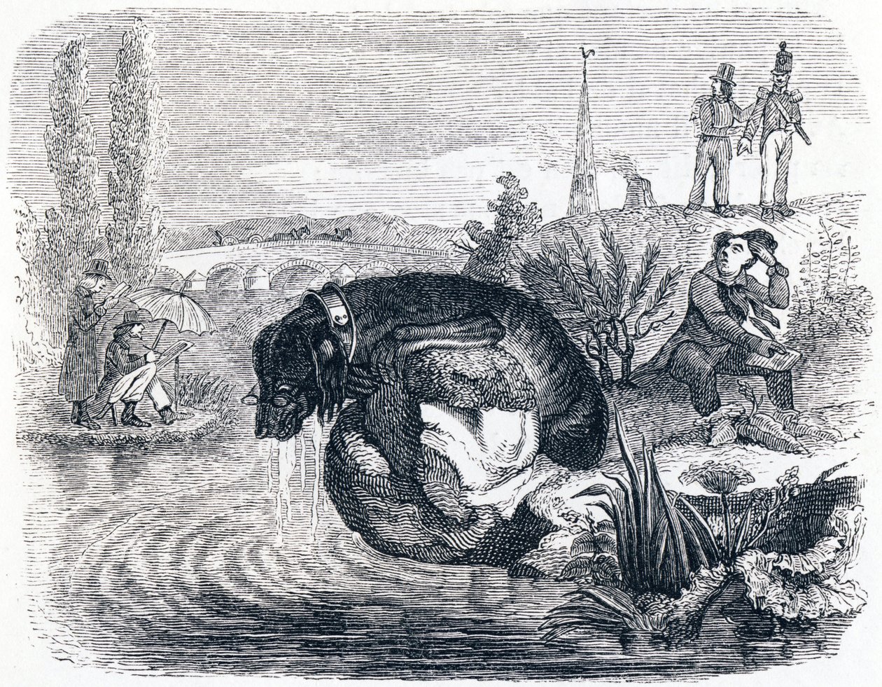 Hunden som gir fra seg byttet for skyggen - Fables av La Fontaine av Grandville