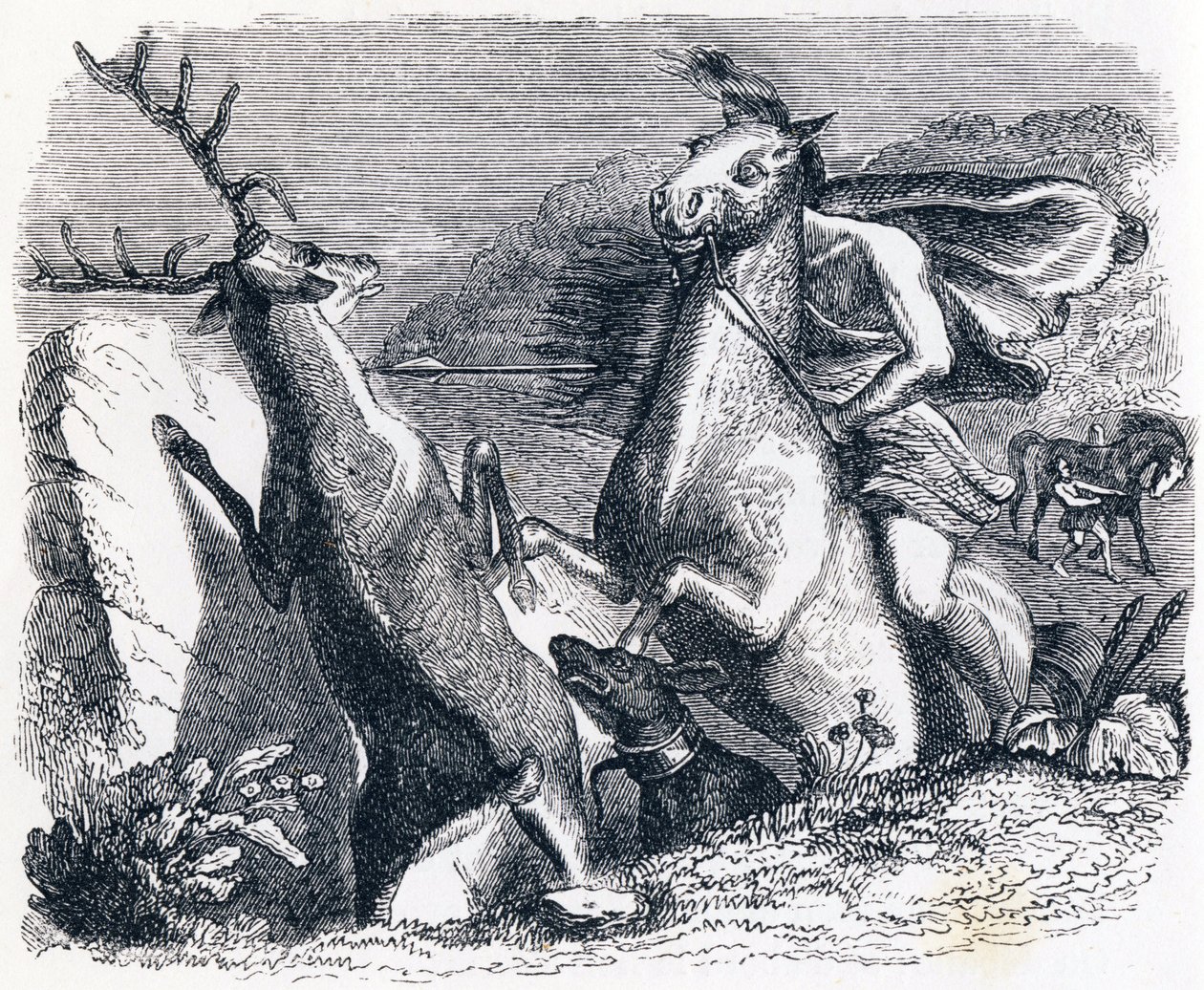 Hesten ville hevne hjorten - Fables av La Fontaine av Grandville