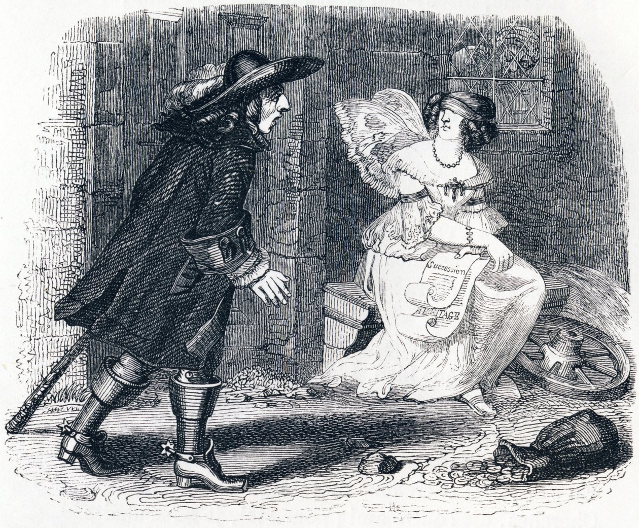 Mannen som løper etter sin formue, og han som blir i sengen hans - Fables av La Fontaine av Grandville
