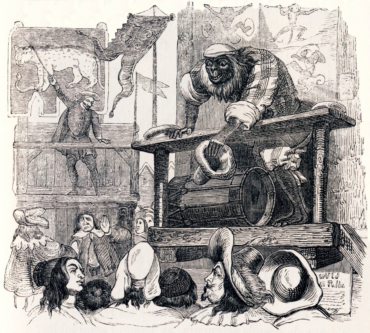 Apen og leoparden (Le singe et le leopard) - Fabler av La Fontaine av Grandville