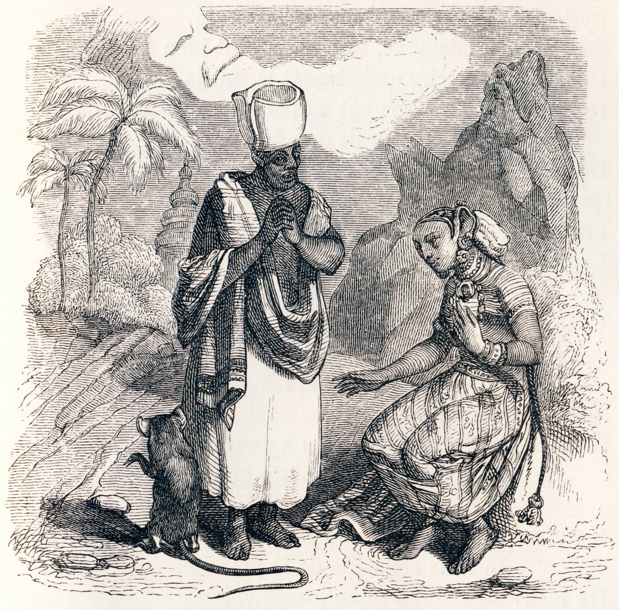 Musen er metamorfosert som en jente - Fables av La Fontaine av Grandville
