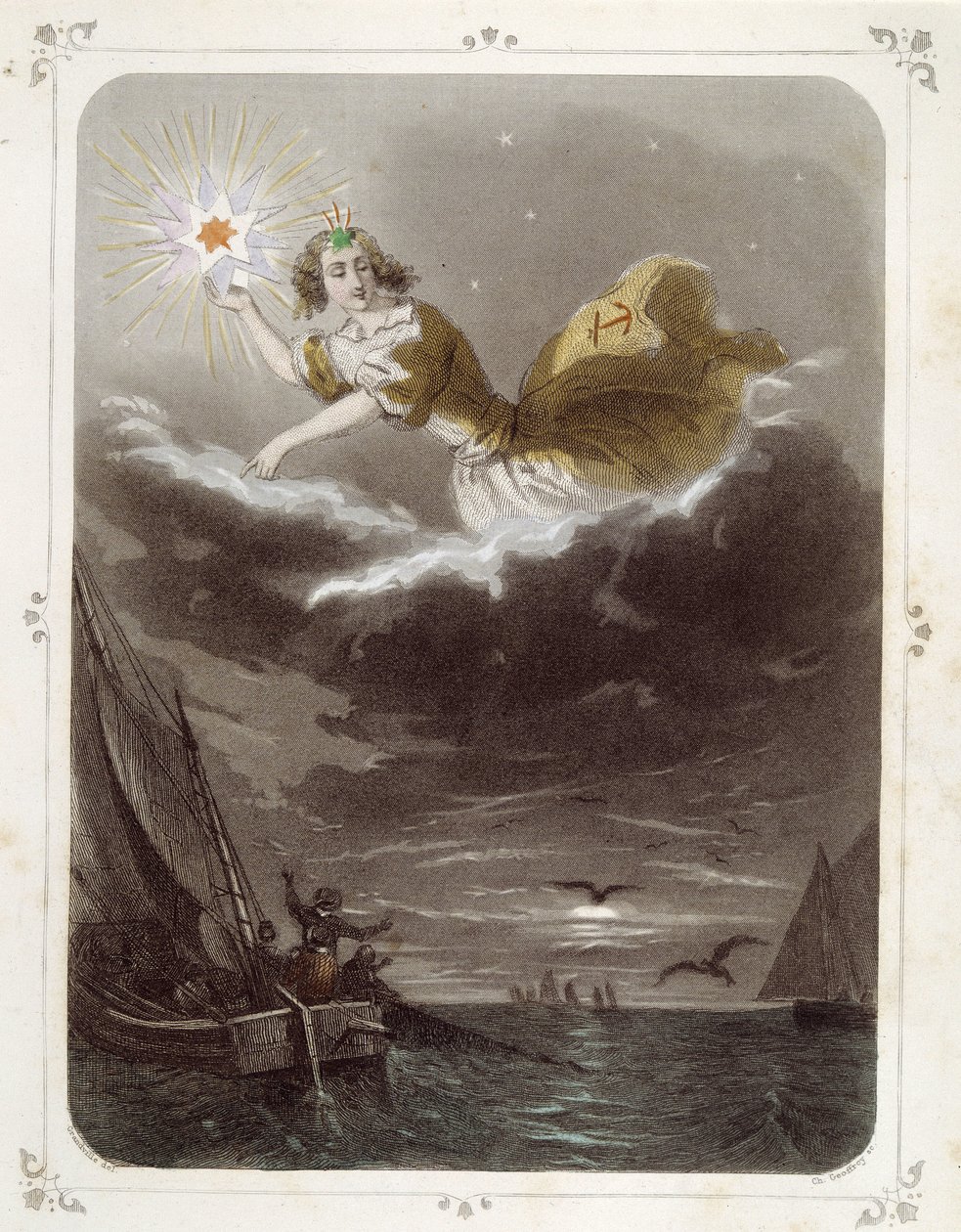 Stjernene: Kvinne som representerer "" The star of the sailor"" - av Grandville av Grandville