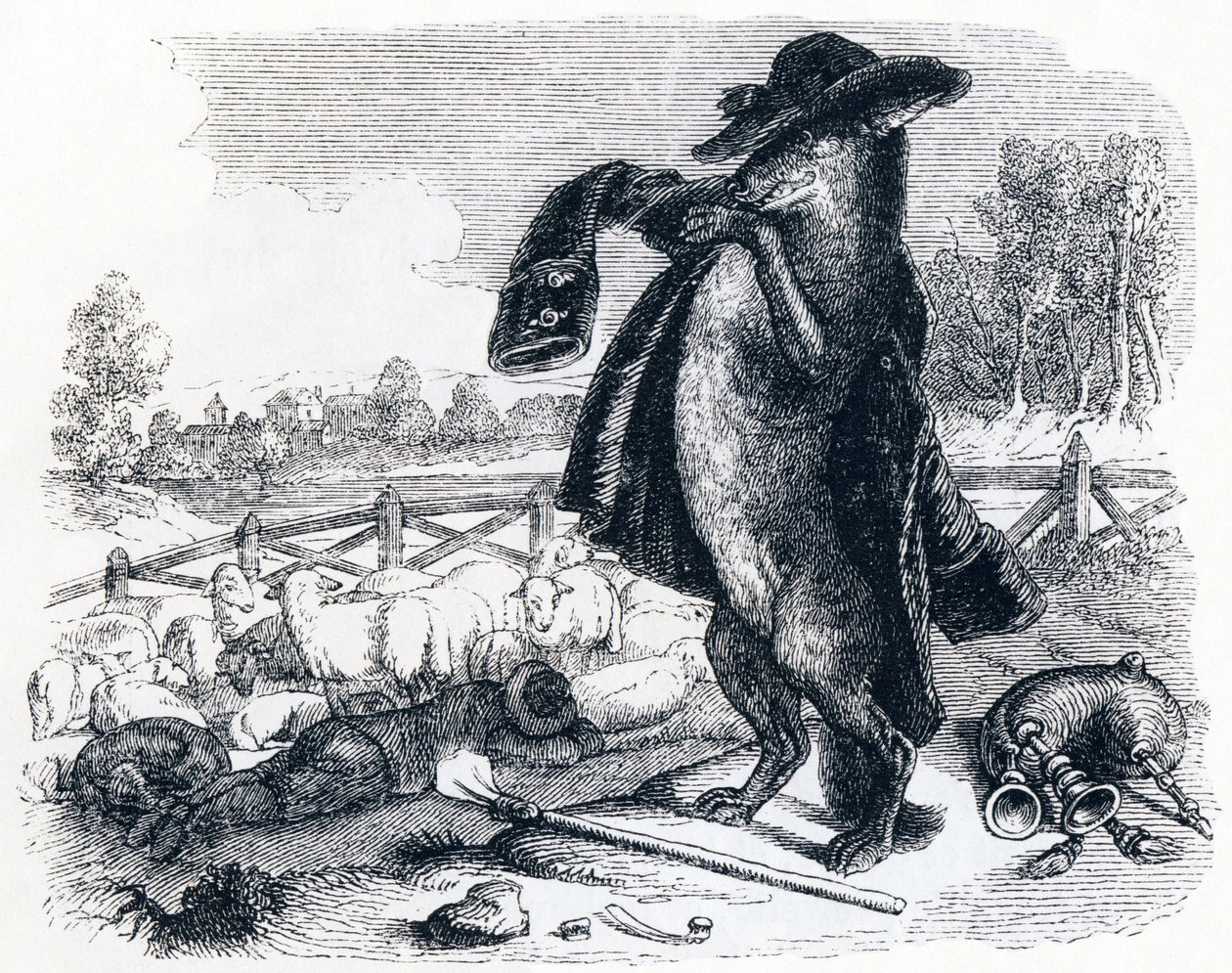 Ulven som blir gjeter (Le loup devenu berger) - Fabler av La Fontaine av Grandville