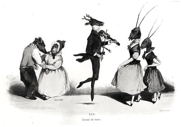 Et par hunder, fra Les Metamorphoses du Jour-serien av Grandville
