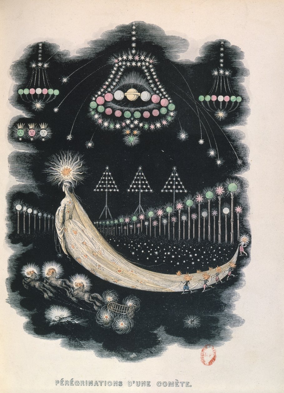Peregrination of a Comet, muligens en suvenir fra Halleys Comet i 1834. 1849 av Grandville