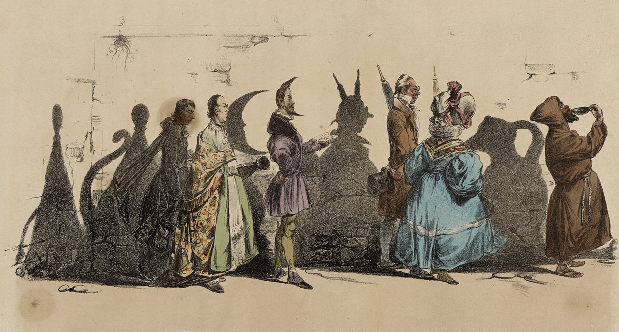 Karikaturen; Shadows, nr. 5 (håndfarget litho) av Grandville 1803 47 Grandville 1803 47