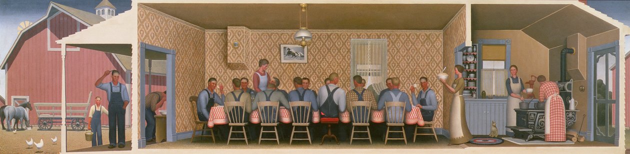 Dinner for the Threshers, 1934 (olje på hardboard) av Grant Wood