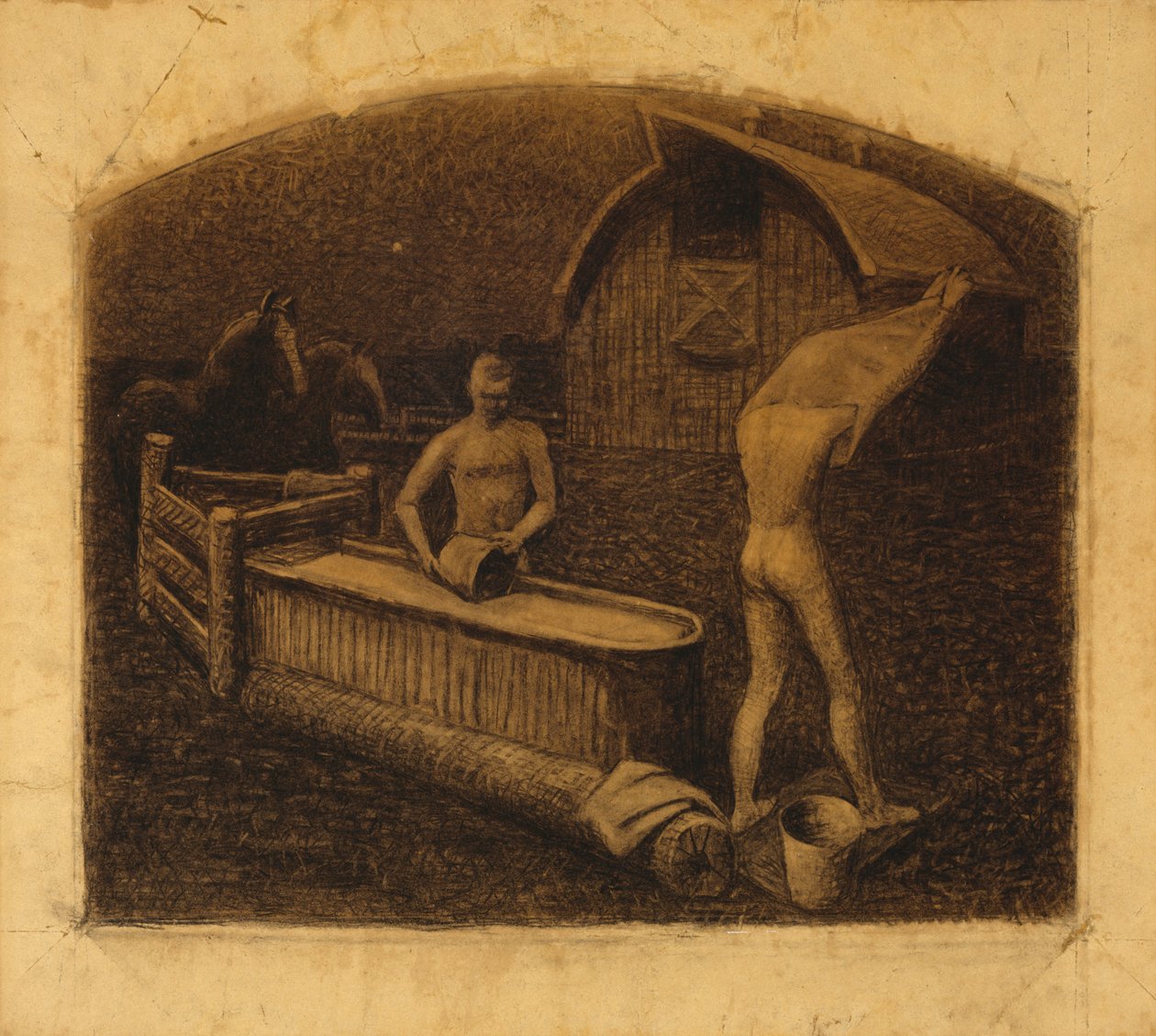 Saturday Night Bath, 1937 (kull på papir) av Grant Wood