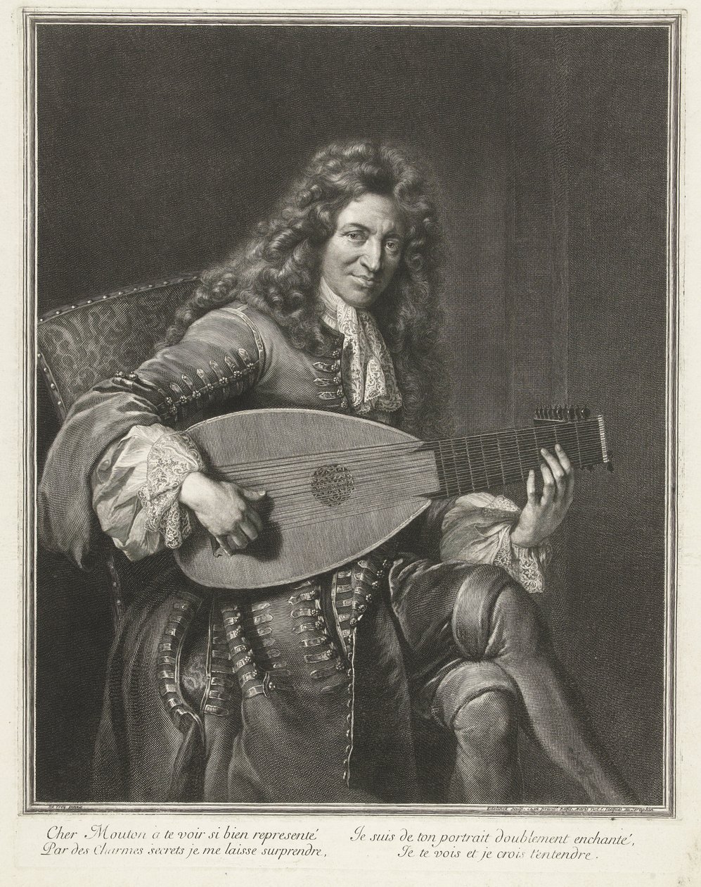 Portrett av komponisten Charles Mouton (ca. 1626-1710) av Gérard Edelinck