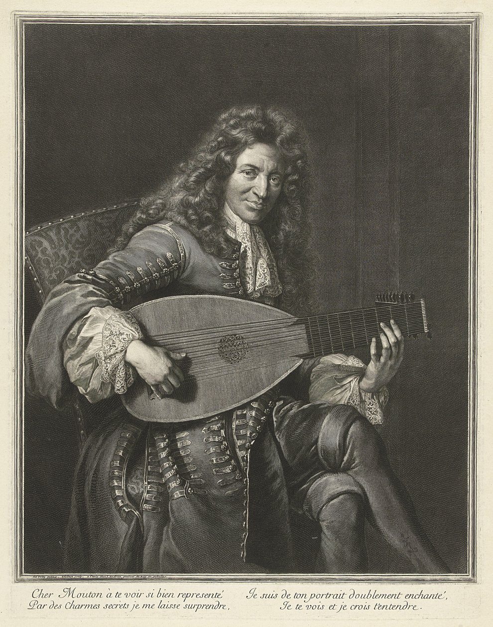 Portrett av lutenisten og komponisten Charles Mouton ca. 1626-1710, ca. 1695 av Gérard Edelinck