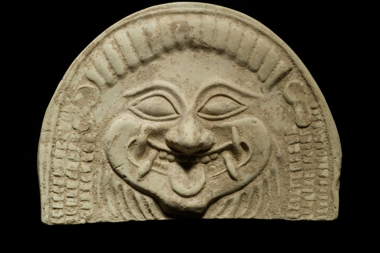 Antefiks av et Gorgons hode, fra Tarento, ca. 600-tallet f.Kr. (terrakotta) av Greek